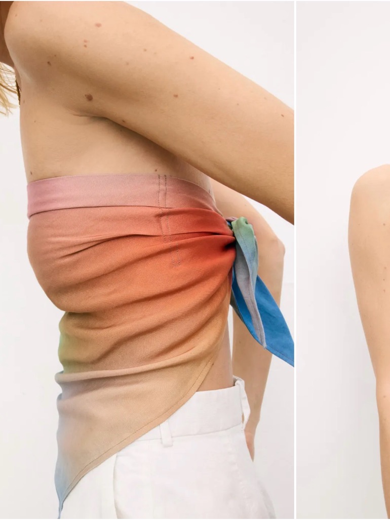 Untitled In Motion Poma Handkerchief Tube Strapless Pastel Rainbow Scarf Top — image 3 of 7